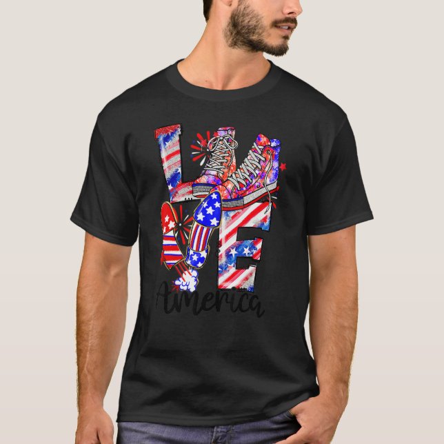 Love America Shoes Tie Dye Fireworks American 4th  T-Shirt (Front)