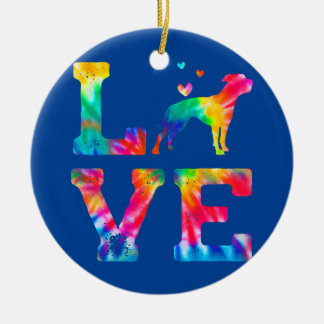 Love American Bulldog Tie Dye Dog Mom Dad Ceramic Ornament