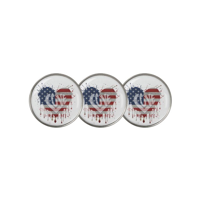 Love American Flag Golf Ball Marker (3 Up)