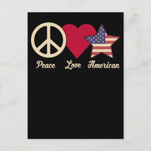 Love American Flag Peace 4th of July Patriotic Postcard