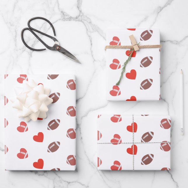 Love American Football - Gridiron Fans Heart Wrapping Paper Sheets (Front)
