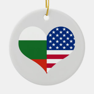 Love American/USA and Bulgarian Flag Ceramic Ornament