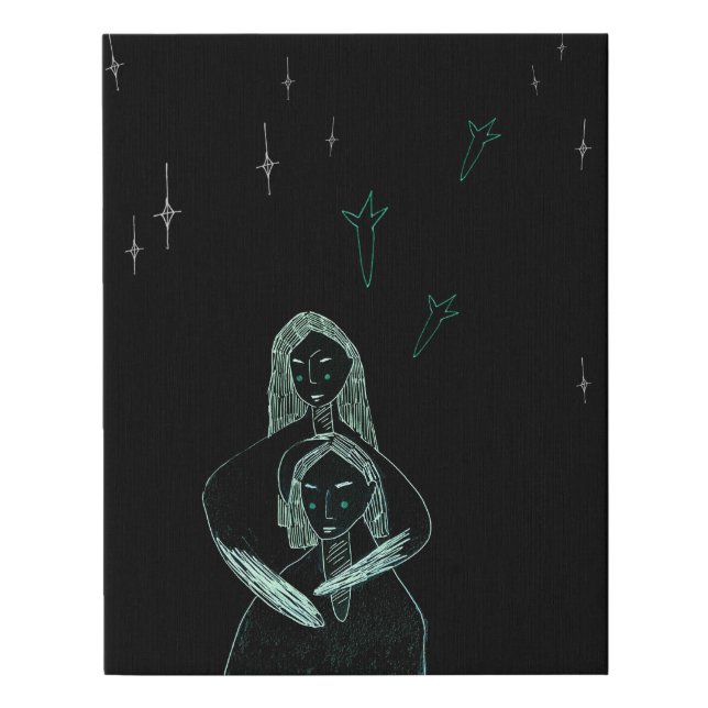 Love Amidst the Stars: A Couple's Embrace Faux Canvas Print (Front)