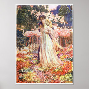 Love among the flamingos vintage poster