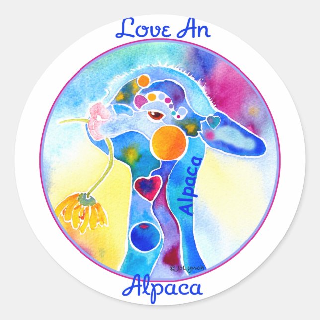 Love An Alpaca T Shirt Purples & Blues Classic Round Sticker (Front)