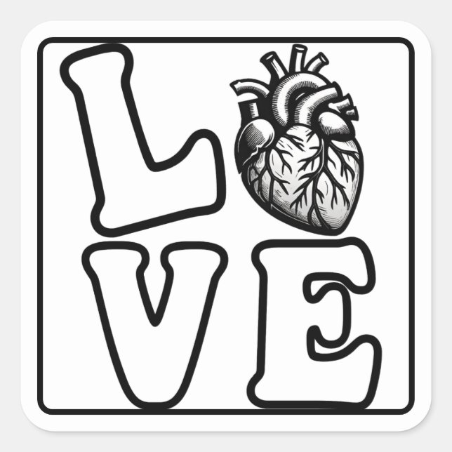 LOVE Anatomical Human Heart Stickers (Front)