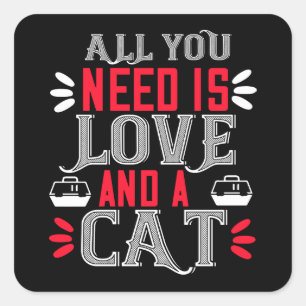 Love And A Cat Crazy Cat Lady Cute Kitten Cat Square Sticker