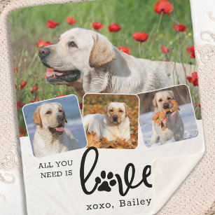 LOVE and a DOG Custom 4 Pet Photo Collage Sherpa Blanket
