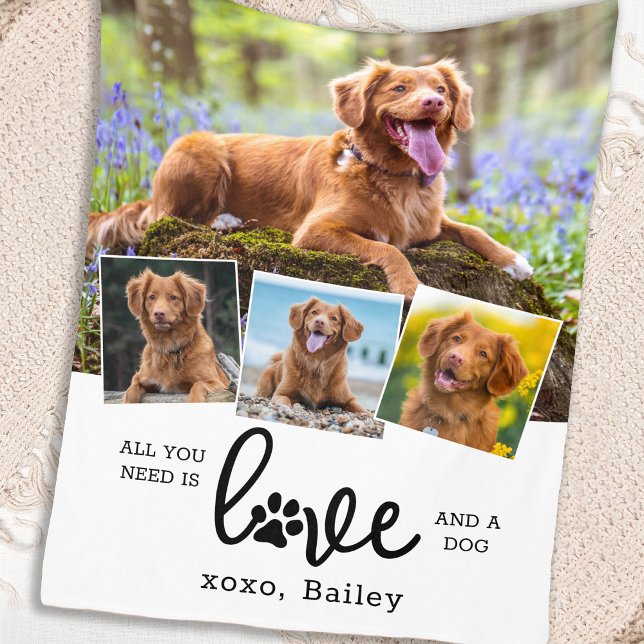LOVE and a DOG Custom 4 Photo Collage Fleece Blanket (Creator Uploaded)