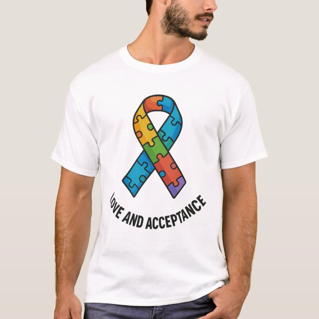 Love and Acceptance Autism Ribbon Design T-Shirt (Front)