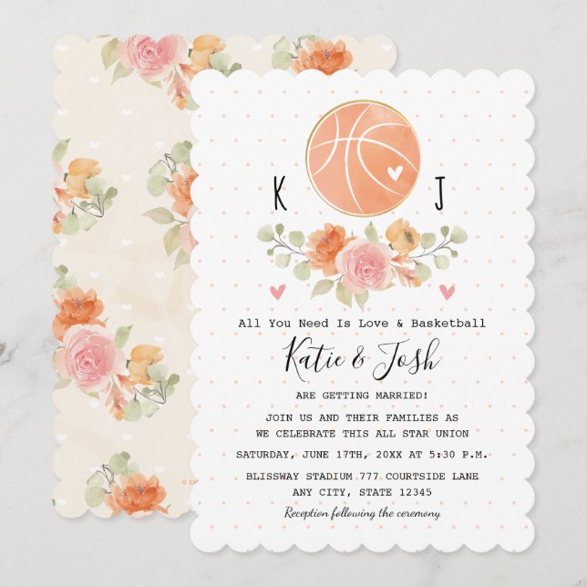 Love and Basketball Themed Wedding Invitations (Front/Back)