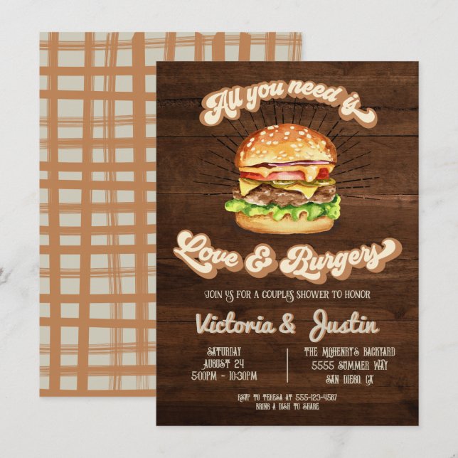 Love and Burgers couples wedding shower Invitation (Front/Back)