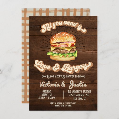 Love and Burgers couples wedding shower Invitation