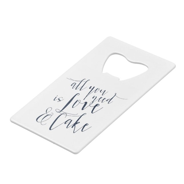 Love and Cake Typography Credit Card Bottle Opener (Back Angled)