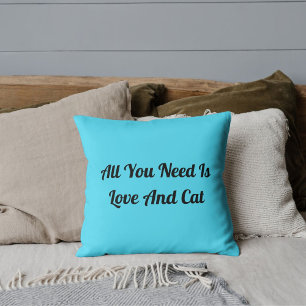 Love And Cat Personalized Cute Funny Quote Blue Throw Pillow
