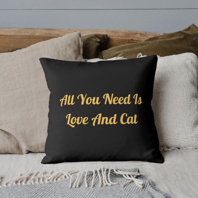 Love And Cat Personalized Cute Quote Black Gold Throw Pillow (Creator Uploaded)