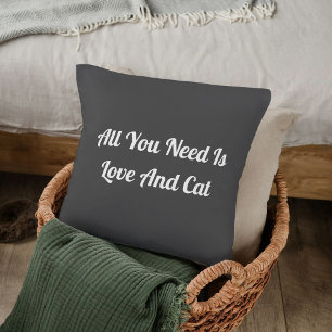 Love And Cat Personalized Cute Quote Dark Grey Throw Pillow