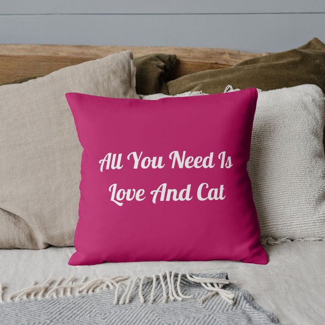Love And Cat Personalized Cute Quote Pink Throw Pillow (Creator Uploaded)