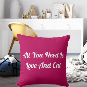 Love And Cat Personalized Cute Quote Pink Throw Pillow