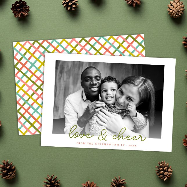 Love and Cheer Colorful Crisscross Christmas Photo Holiday Card (Creator Uploaded)