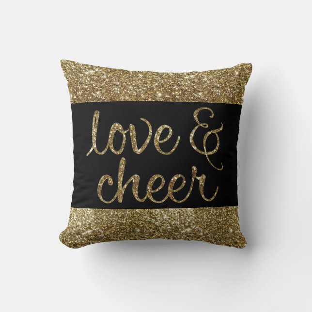 Love and Cheer Glitter Shiny Effect Christmas Throw Pillow (Front)