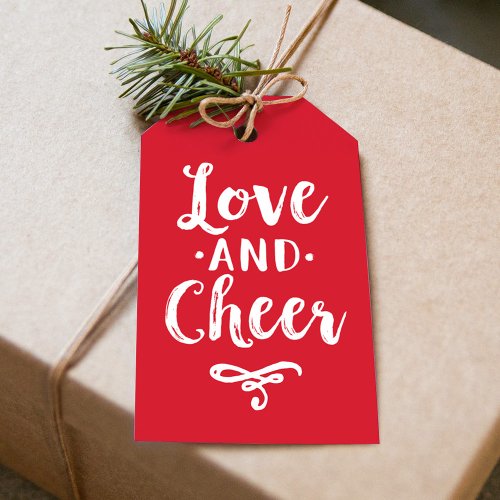 Love and Cheer Red Brushed Script Holiday Gift Tags