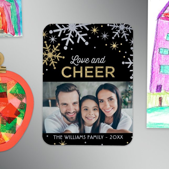 Love and Cheer Silver and Gold Snowflakes Photo Magnet (Creator Uploaded)
