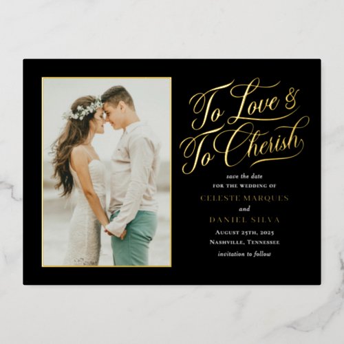 Love and Cherish FOIL Save The Date Postcard