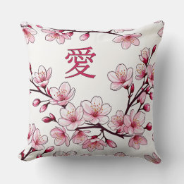 Love and Cherry Blossoms Throw Pillow