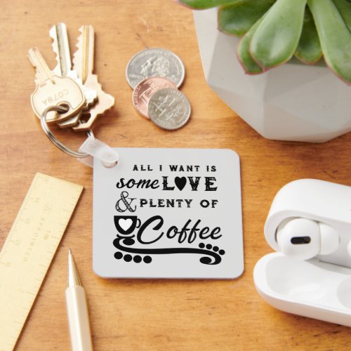 Love and coffee add initials black keychain