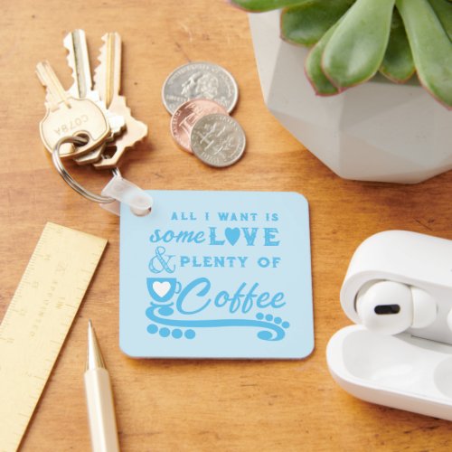 Love and coffee add initials blue keychain