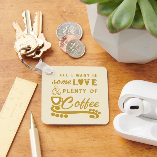 Love and coffee add initials gold keychain (Desk)