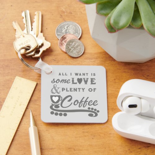 Love and coffee add initials grey keychain