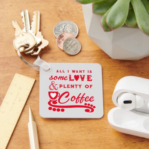 Love and coffee add initials red keychain
