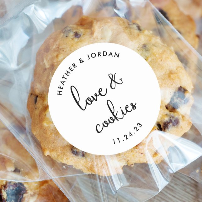 Love and Cookies Wedding Cookie Bag Favor Classic Round Sticker (Creator Uploaded)