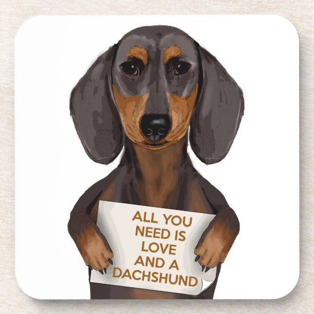 Love and Dachshund Beverage Coaster (Front)