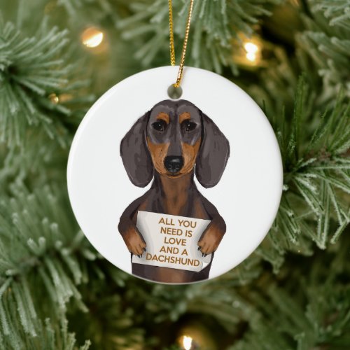 Love and Dachshund Ceramic Ornament