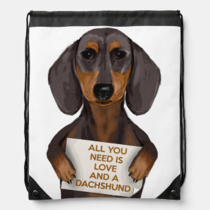 Love and Dachshund Drawstring Bag