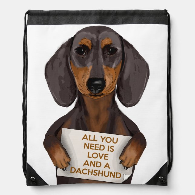 Love and Dachshund Drawstring Bag (Front)