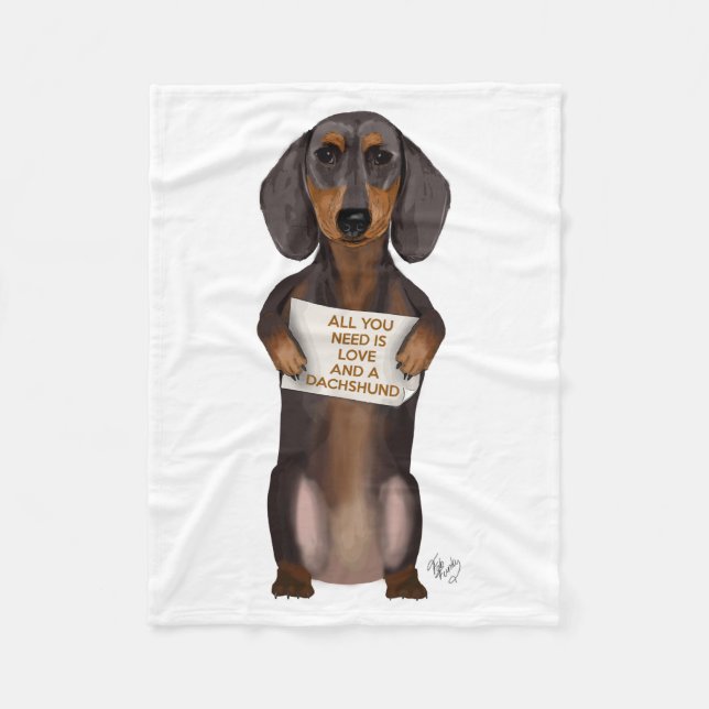 Love and Dachshund Fleece Blanket (Front)