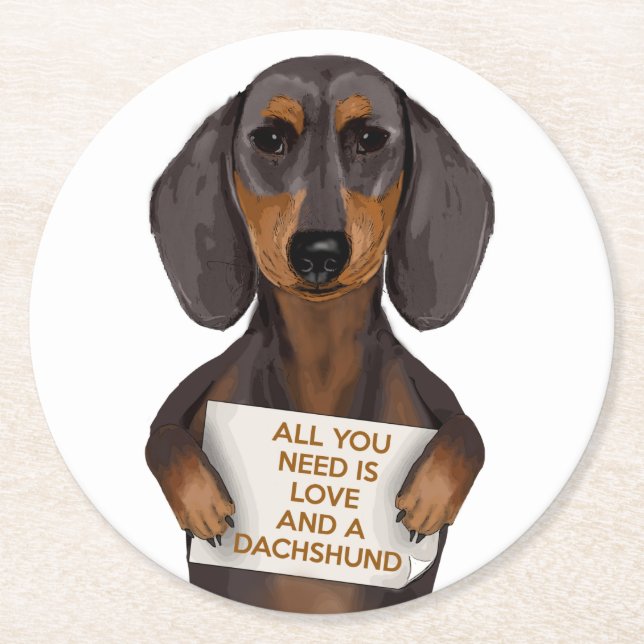 Love and Dachshund Round Paper Coaster (Front)