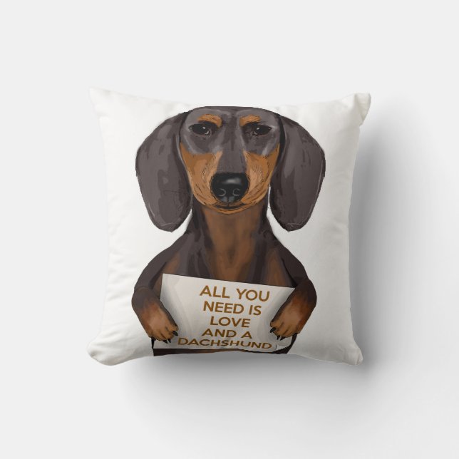 Love and Dachshund Throw Pillow (Front)