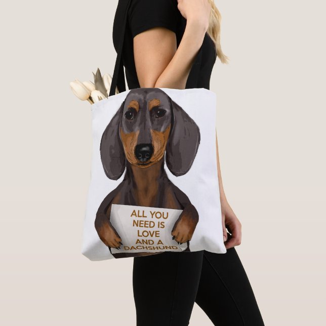 Love and Dachshund Tote Bag (Close Up)