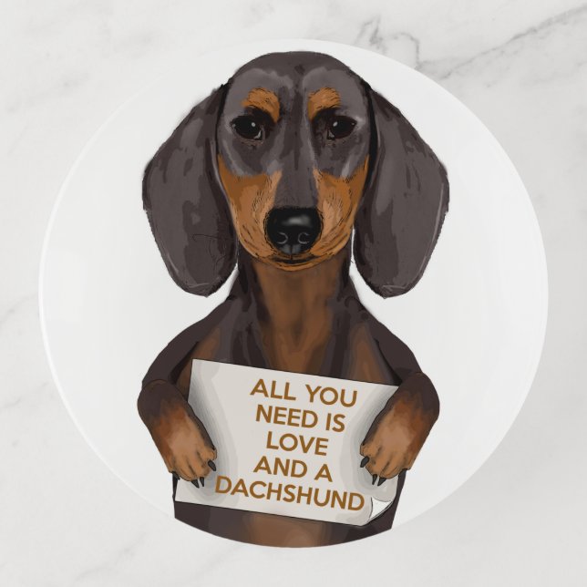 Love and Dachshund Trinket Tray (Front)