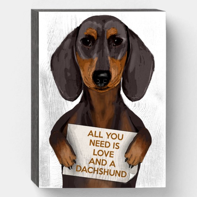 Love and Dachshund Wooden Box Sign (Front Vertical)