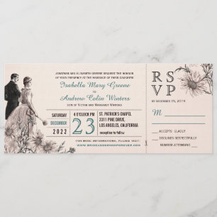 Love and Daisies Vintage Wedding Invite and RSVP