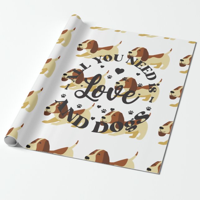  “Love and Dogs” Themed Wrapping Paper (Unrolled)
