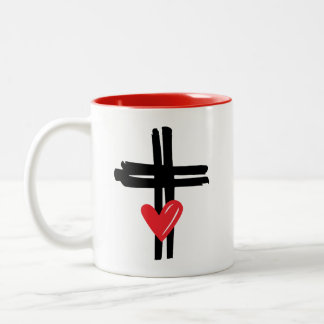 Love and Faith Heart Cross Christian Religious God Two-Tone Coffee Mug
