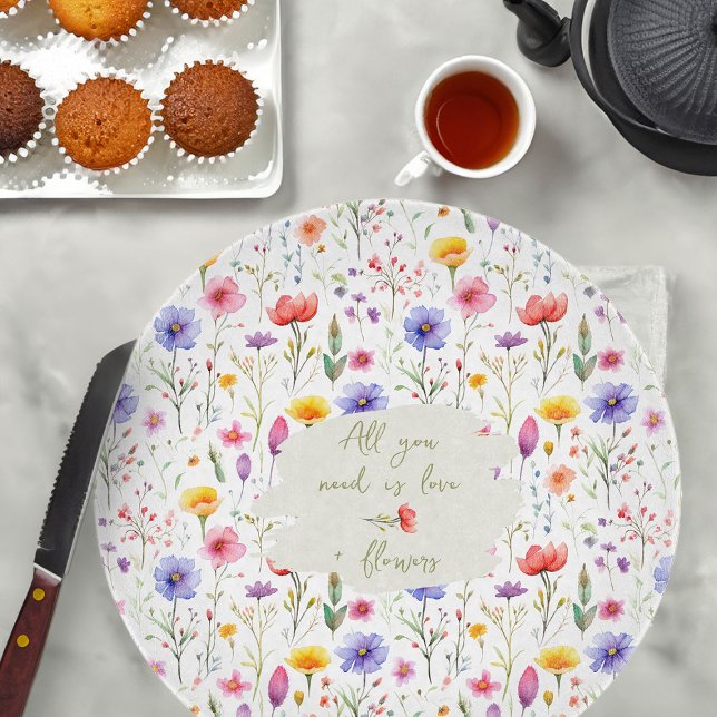 Love and Flowers Colorful Country Wildflower Cutting Board (Love and Flowers Glass Chopping Board from my Mother's Day Wildflower Collection)