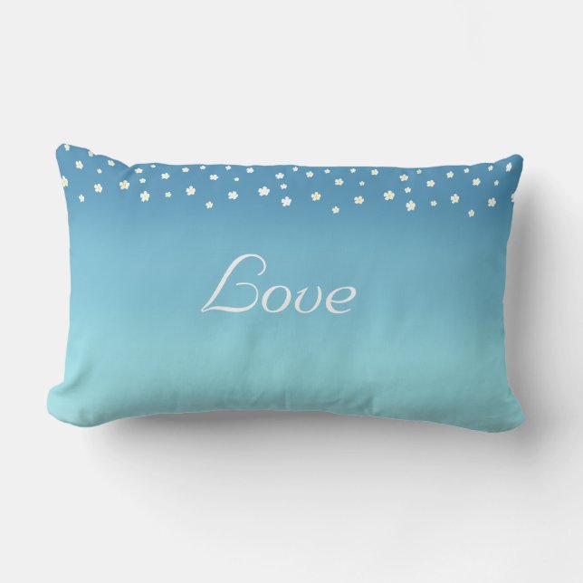 Love and flowers on ocean blue gradient lumbar pillow (Front)
